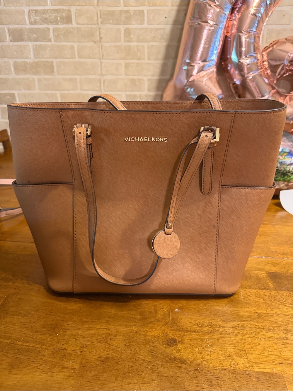 MICHAEL KORS Brown Jet Set Saffiano Leather Tote
